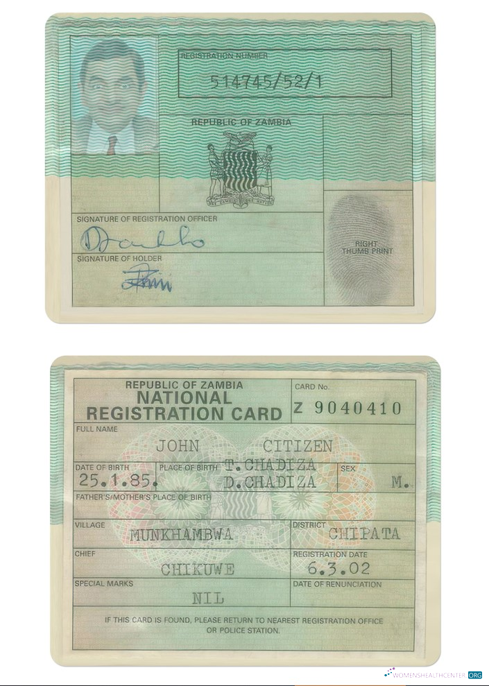 Download ZAMBIA national registration card Photoshop template